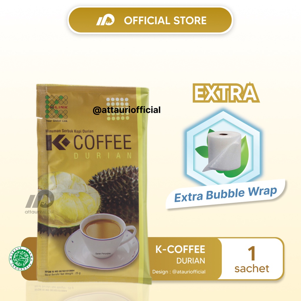 

K-COFFEE Durian Original K Link (1 Sachet) Kopi Aroma Durian Meningkatkan Gairah dan Stamina serta Membantu Menurunkan Tekanan Darah Attauri Store K-Link Official Store K-Link Original Store