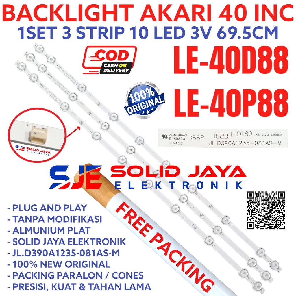 BACKLIGHT TV LED AKARI 40 IN LE 40D88 40P88 LE40D88 LE40P88 LE-40D88 LE-40P88 LAMPU BL 10K 3V 10LED 10 KANCING 3 VOLT 40INCH 40INC 40IN INCH IN