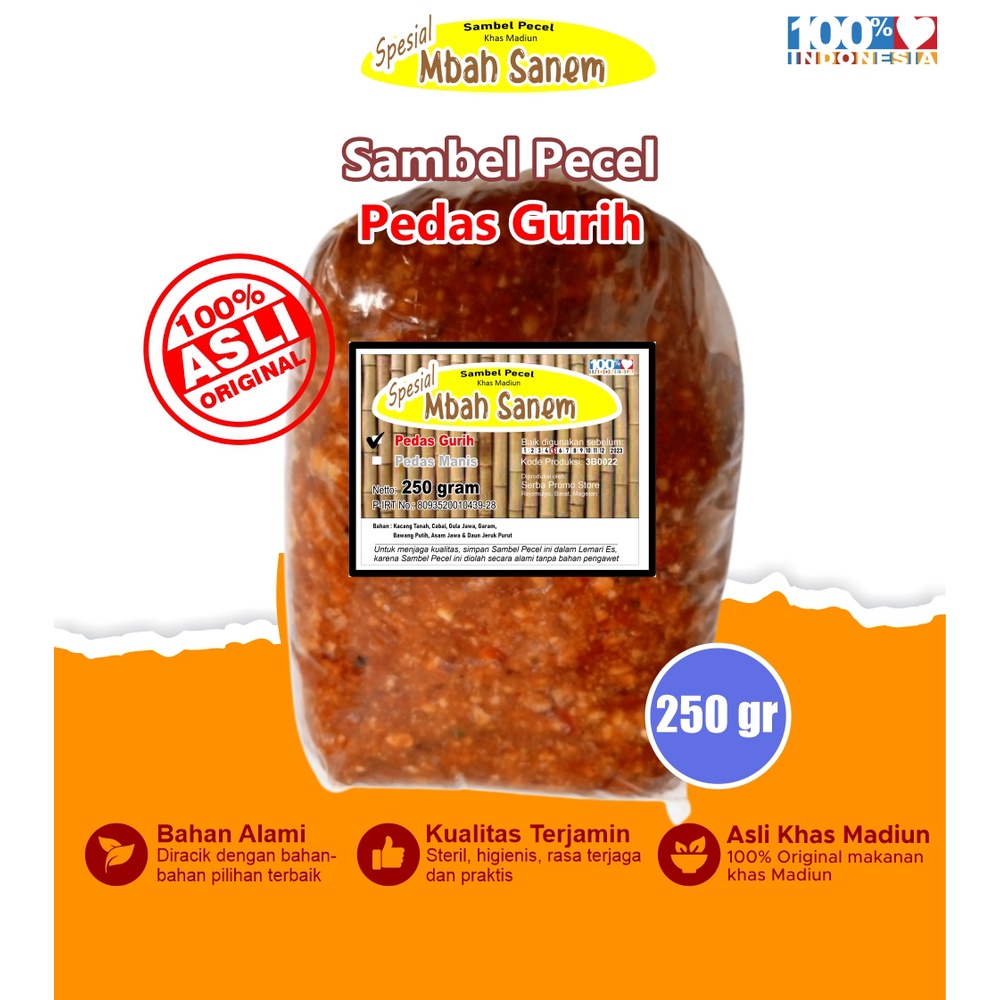 

Sambel Pecel 250 gram Pedas Gurih Spesial Mbah Sanem 100% Asli Khas Madiun