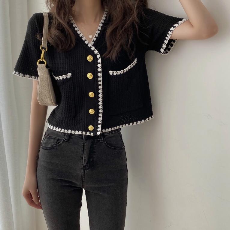 REKOMENDASI Atasan crop top kardigan rajut wanita lengan pendek Korean style cardigan rajut