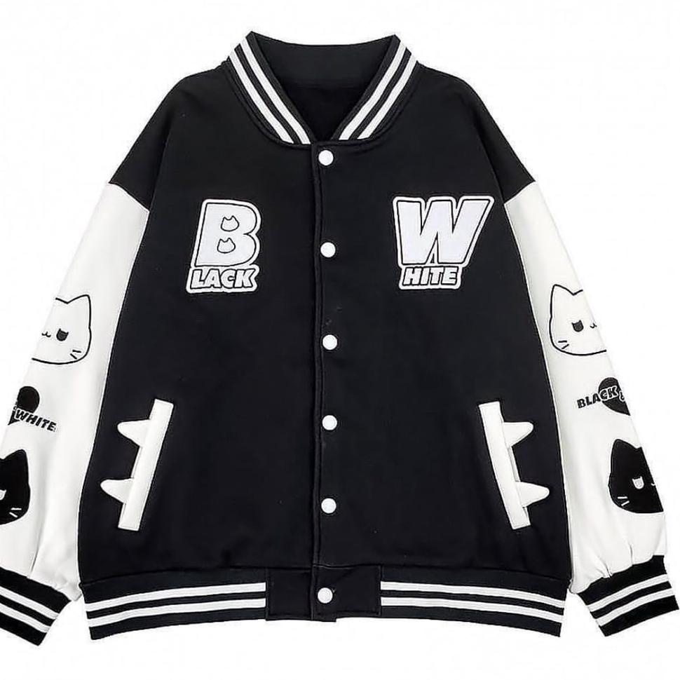 NEW STOCK BLACK WHITE BASEBALL JAKET VARSITY WANITA | VARSITY JAKET KOREAN STYLE | BASEBALL JAKET