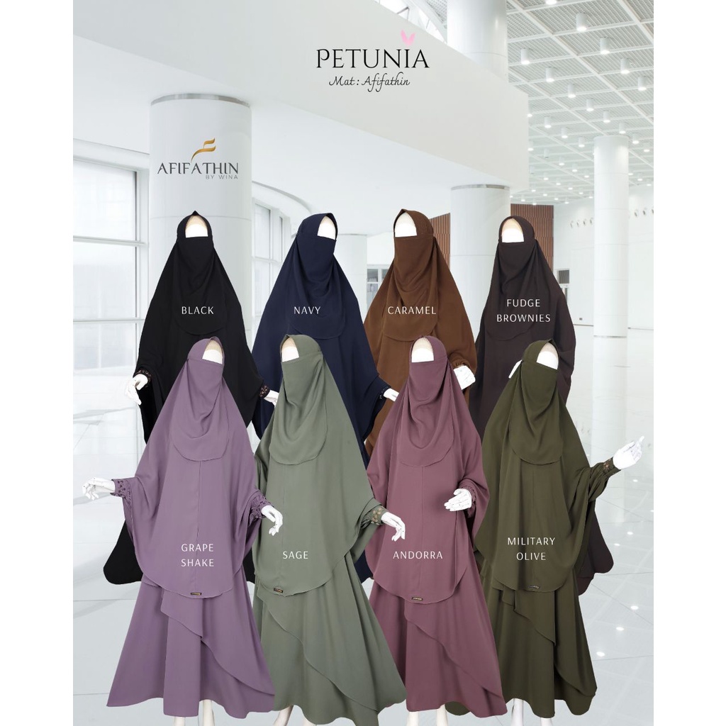 AFIFATHIN PETUNIA COUPLE Set Gamis Syari Khimar Nonpad Softpad cadar