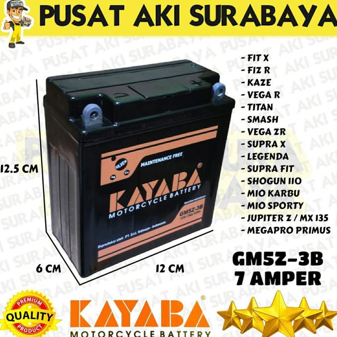 Original Accu Kayaba Gm5Z 3B 7 Amper Motor Shogun 110 Mio Sporty Spike Debezzz