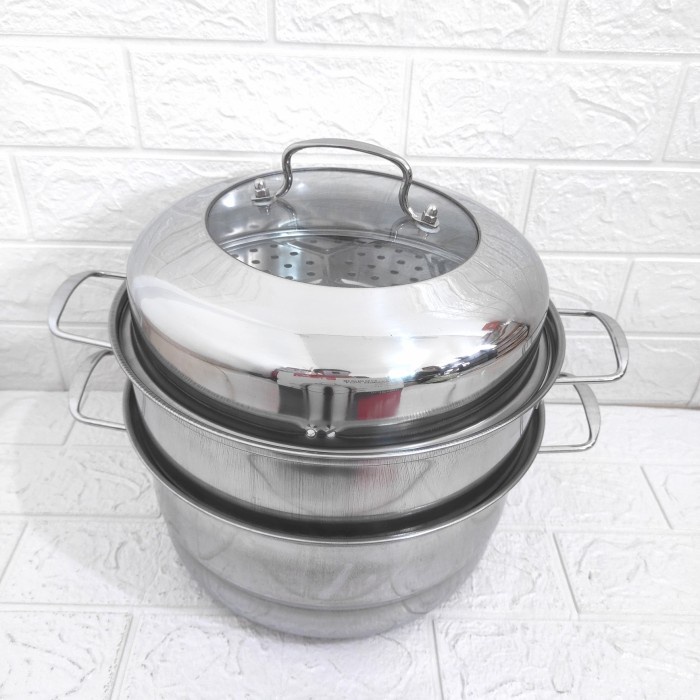 Panci Steamer Tutup Kaca Stainless Anti Lengket Terbaik Terlaris Tertutup C9L9 Kukus Besar Awet Serb