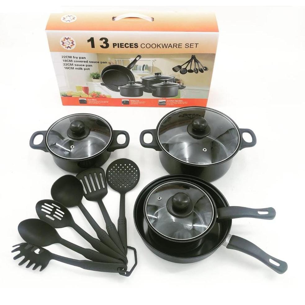 TERBARU cookware set/panci set 13 pcs - Hitam