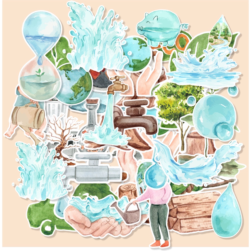 

( 20 pcs )murah cetak stiker satuan tema EARTH-watercolor/random stiker