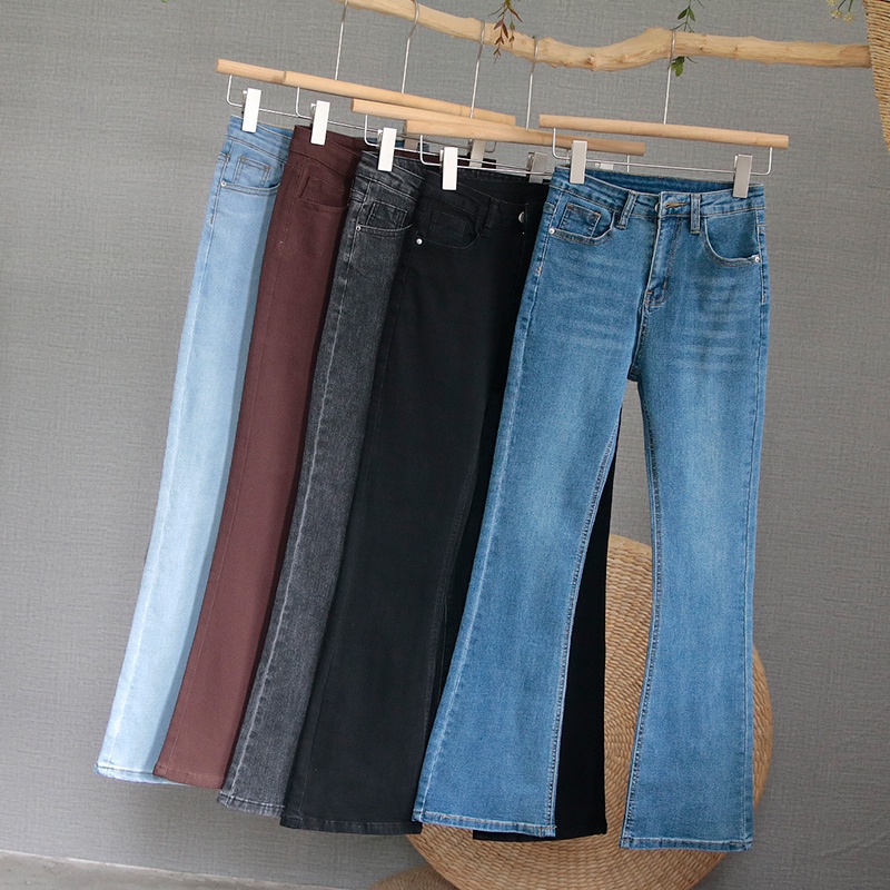 Biru muda/ Biru retro/Hitam /Kelabu hitam /Coklat Highwaist Cutbray Celana Jeans Wanita/Skinny Jeans