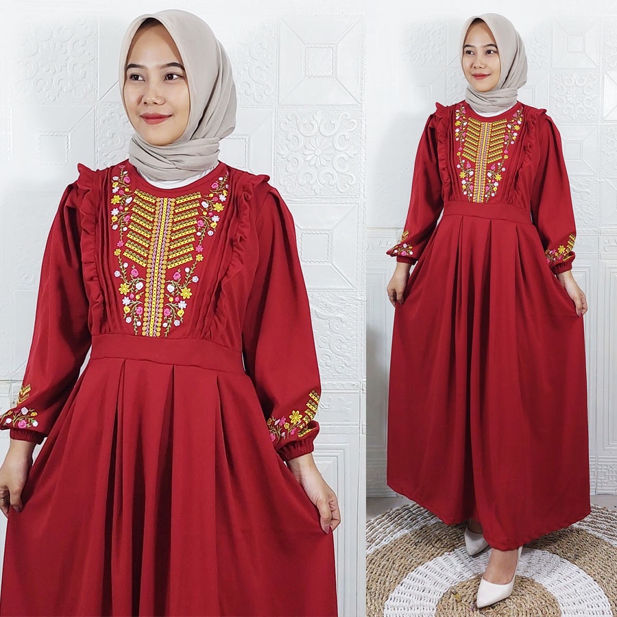 CARLINA GAMIS KHASANA RUBY CERUTY MAXY BABYDOLL DRESS PANJANG WANITA