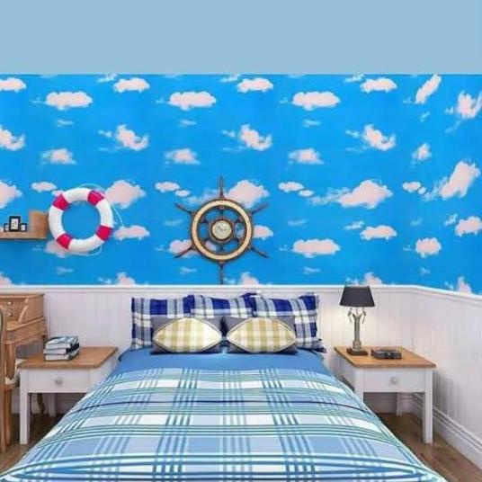 WALLPAPER DINDING KAMAR TIDUR WALLPAPER DINDING WALLSTICKER  MOTIF AWAN BIRU 135 .