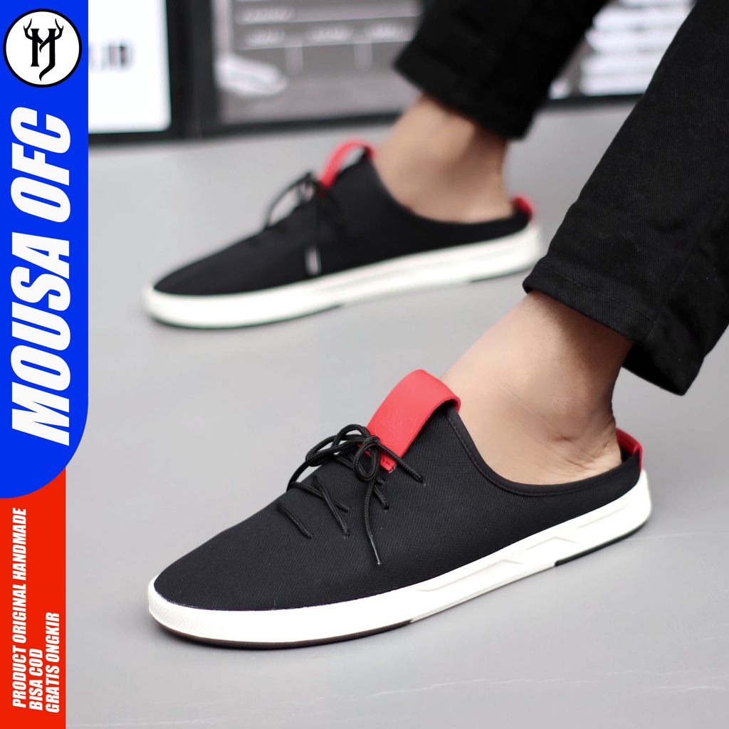 Sepatu Sandal Slop Casual Bustong Pria Hitam Mousa Hanzo