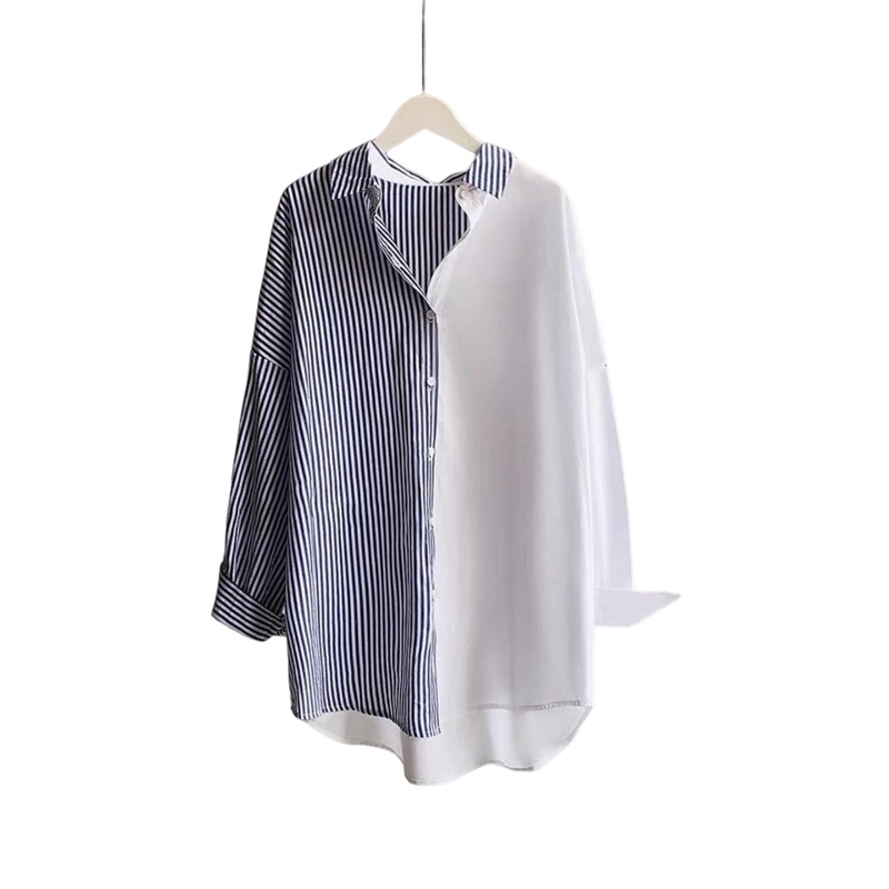 Ramdan Collection | Usagi Kemeja Salur Oversize Ld 120 M L XL XXL XXXL XXXXL 3XL 4XL Atasan Blouse Wanita Jumbo Putih Lengan Panjang Model Terbaru Kekinian Korean Style