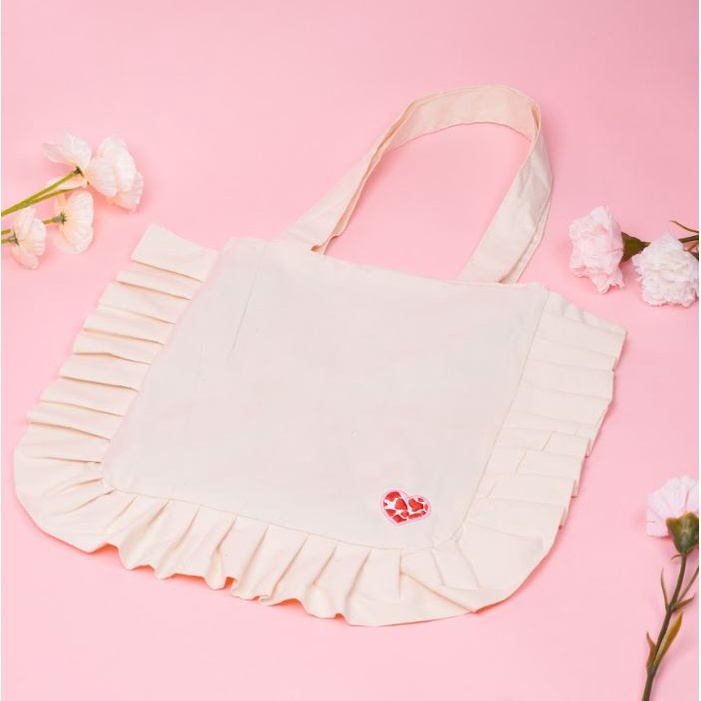 INDY Ruffle Totebag Bordir Love Tote Wanita Lucu