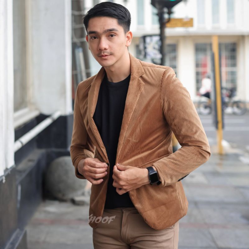 BLAZER PRIA CORDUROY MEN - BLAZER MOTIF POLOS COKLAT CORDUROY