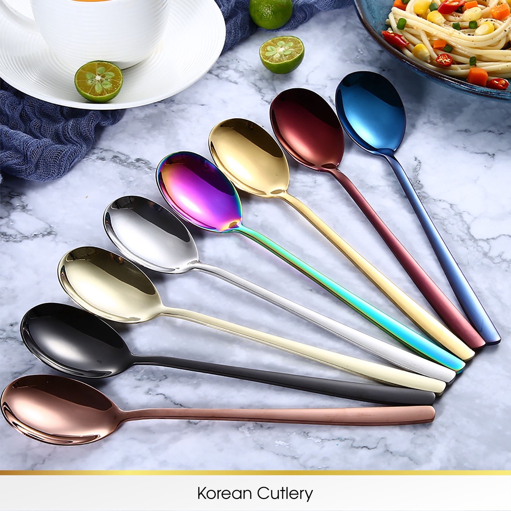 CROWN Sendok Garpu Alat Makan Sujeo Korea Spoon Fork Tebal Stainless Emas Tebal Gold Silver Korea Premium Food Grade