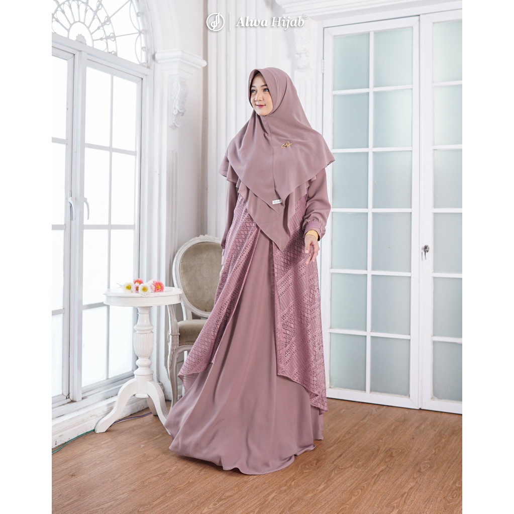 Sarimbit Raya Luxury gamis set syari Khimar Snowy by Alwa Hijab