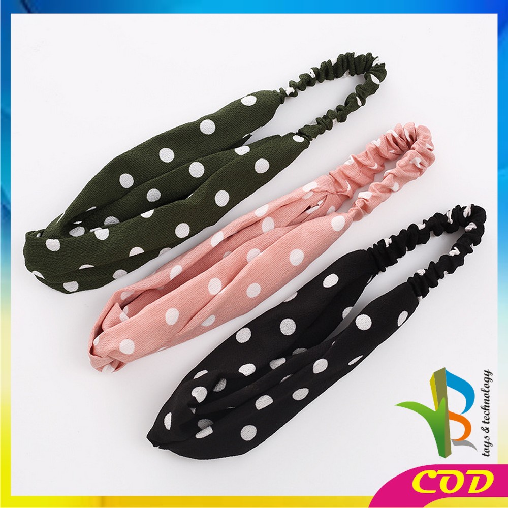 RB-C65 Bando Kain Korea Bahan Motif Polkadot Wanita Bendo Karet Korean Fashion Kekinian / Model Turban Bandana Simpul Kekinian Import