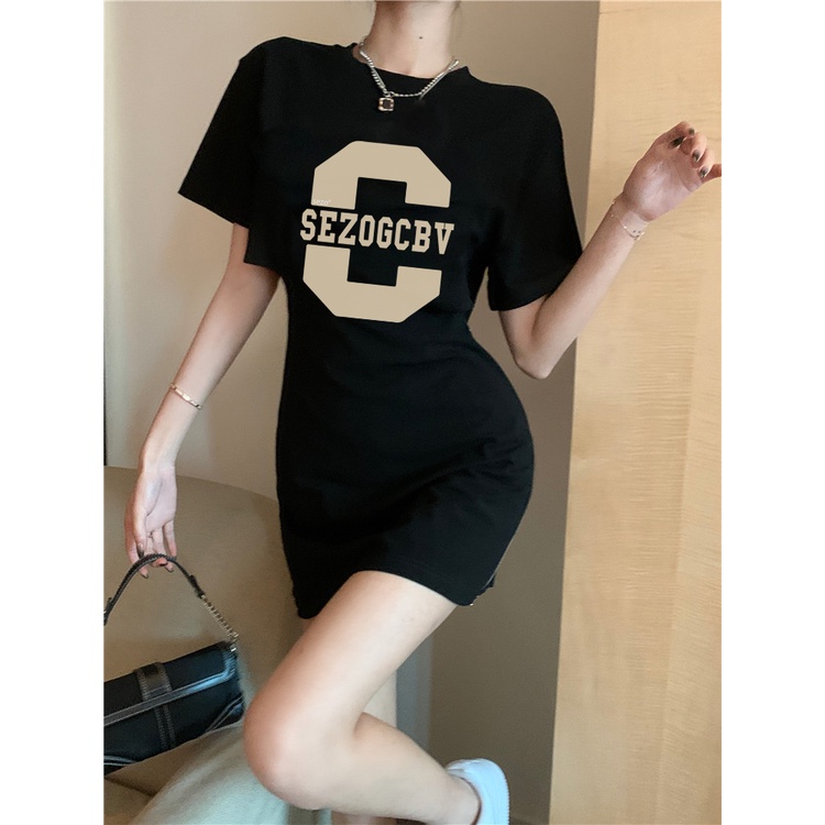 EUNII T-shirt Lengan Pendek Retro Letter C Korean Style/Kaos Atasan Wanita/Baju Kaus Oversize Wanita/Kaos Wanita