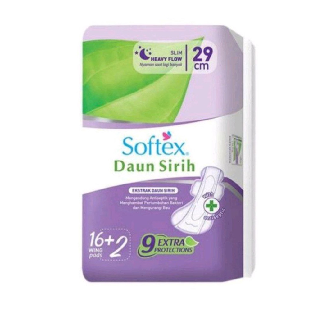 SOPTEX DAUN SIRIH WING PEMBALUT WANITA DAUN SIRIH 29CM ISI 16+2 PADS