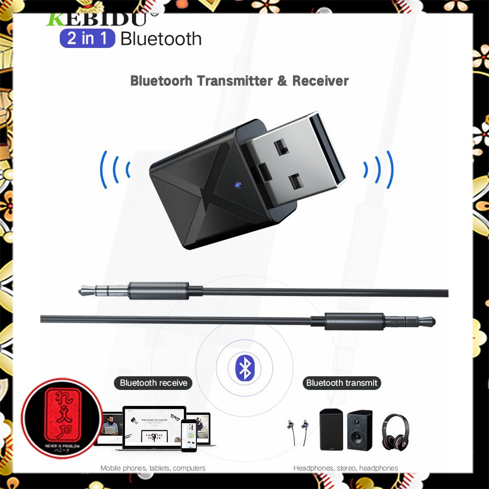 KEBIDU 2 in 1 USB Dongle HiFi Audio Bluetooth Transmitter &amp; Receiver - KN320 - Black