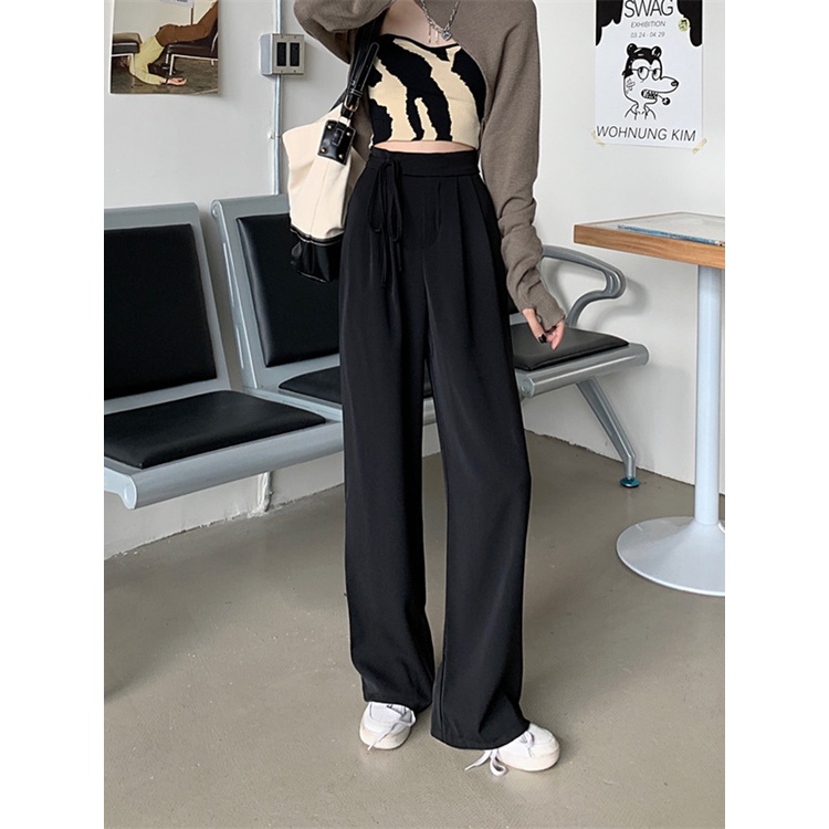 EUNII Celana Kulot Straight Pants Terbaru Hitam Loose Highwaist Kekinian Korean Style