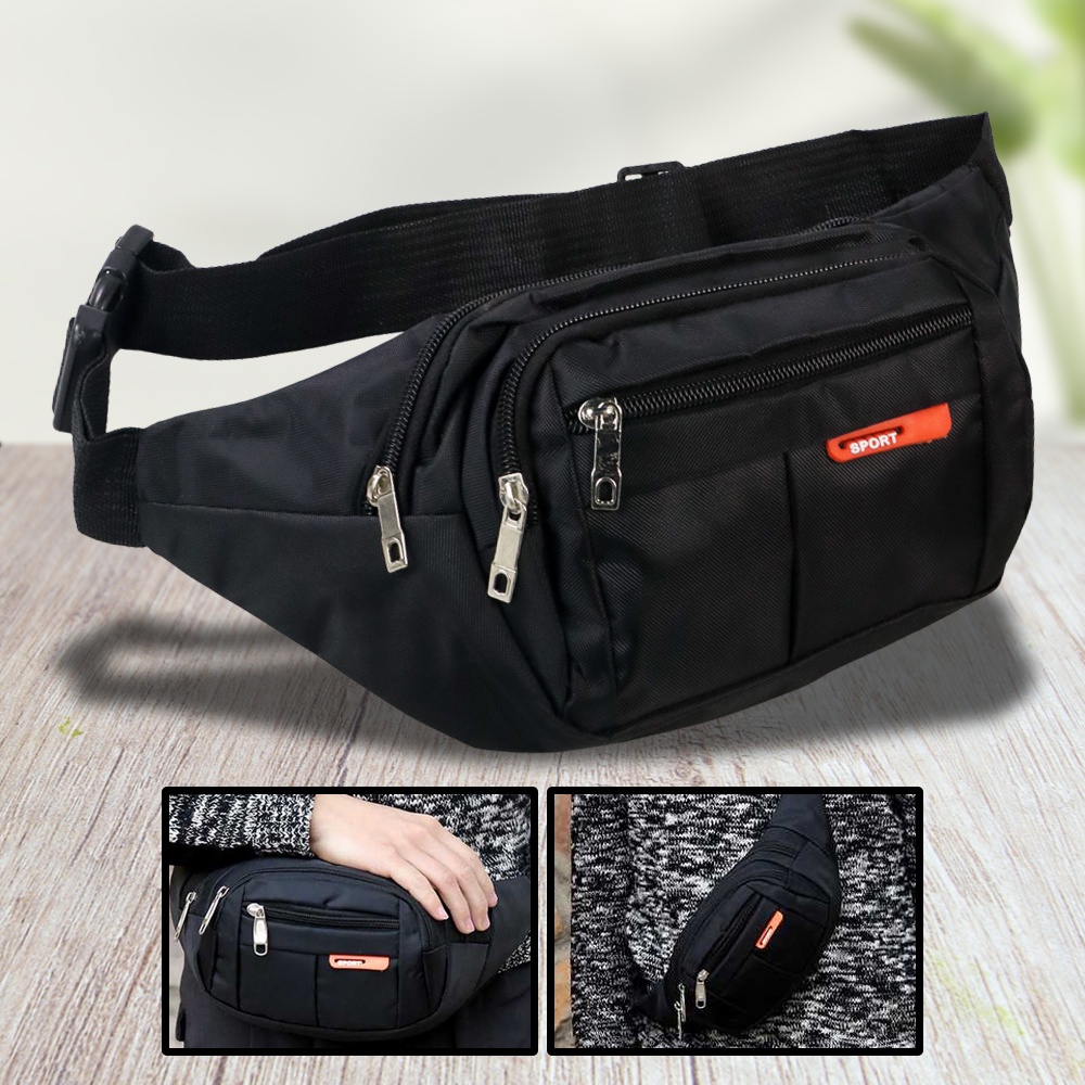 Sport Tas Pinggang Selempang Waistbag Pria dan Wanita - TM572 - 7RFB0TBK Black