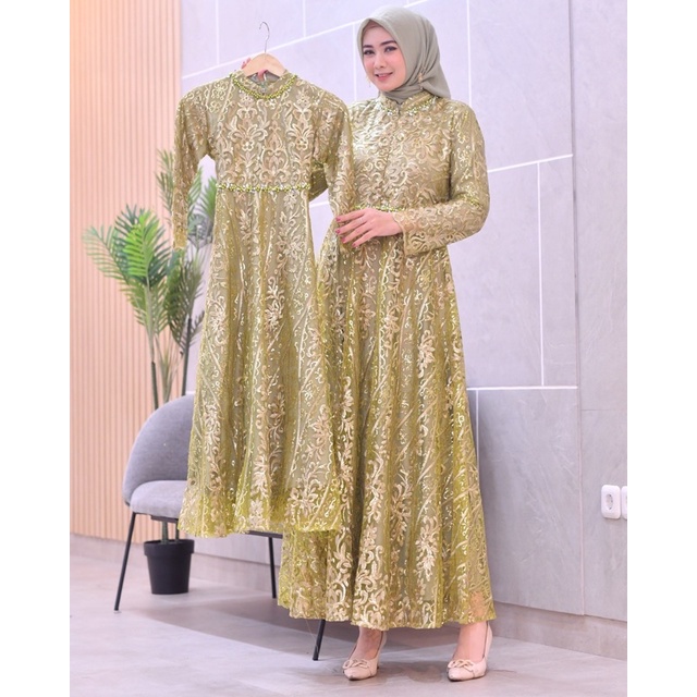 Permata Olshop / Couple Kebaya Gamis Brukat Tulle Ibu dan Anak / Kebaya Gamis Brukat Busui Modern / Gamis Couple Kondangan Ibu dan Anak / Gamis Modern