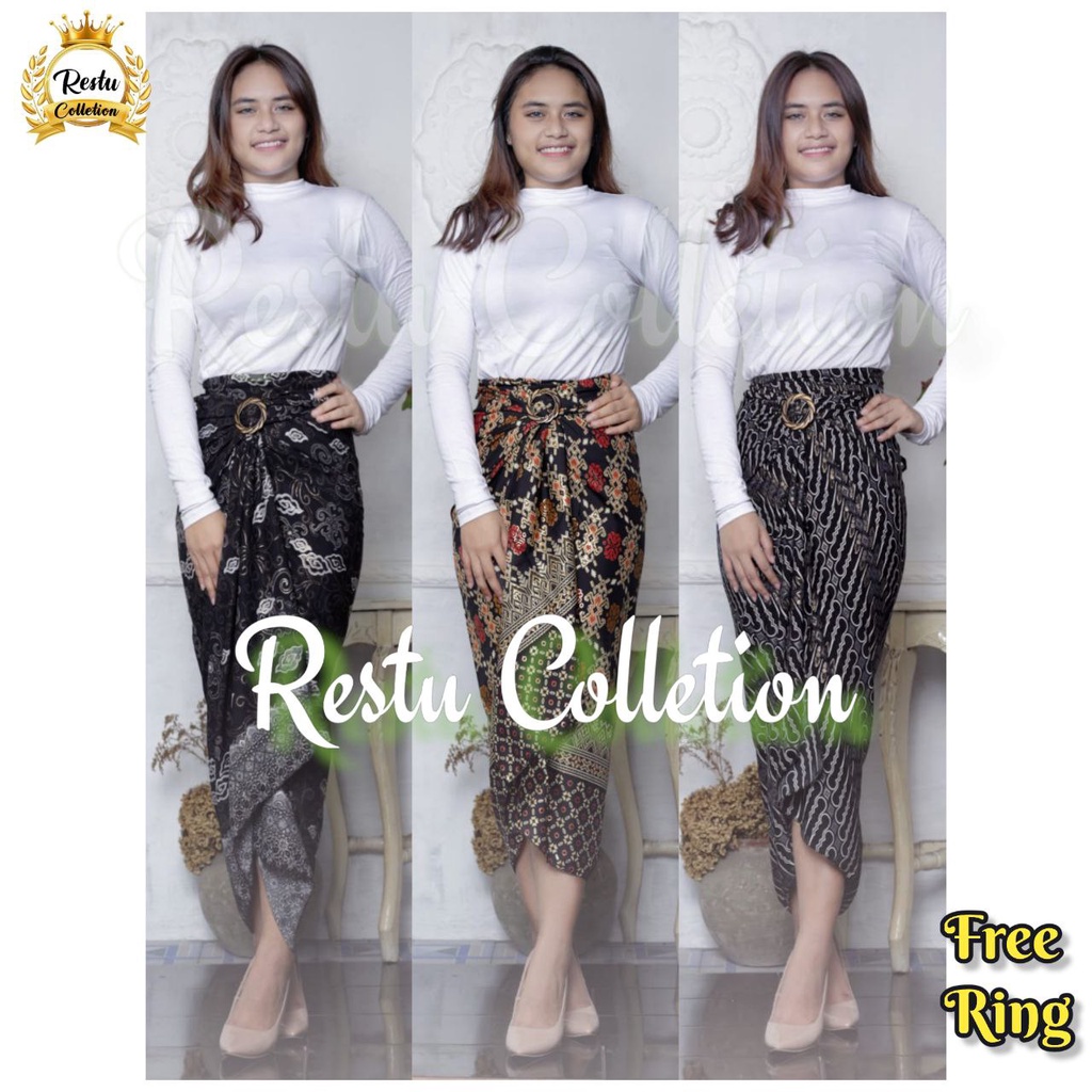 Rok Lilit Batik Wanita Premium Gold Foil / Megamendung Silver