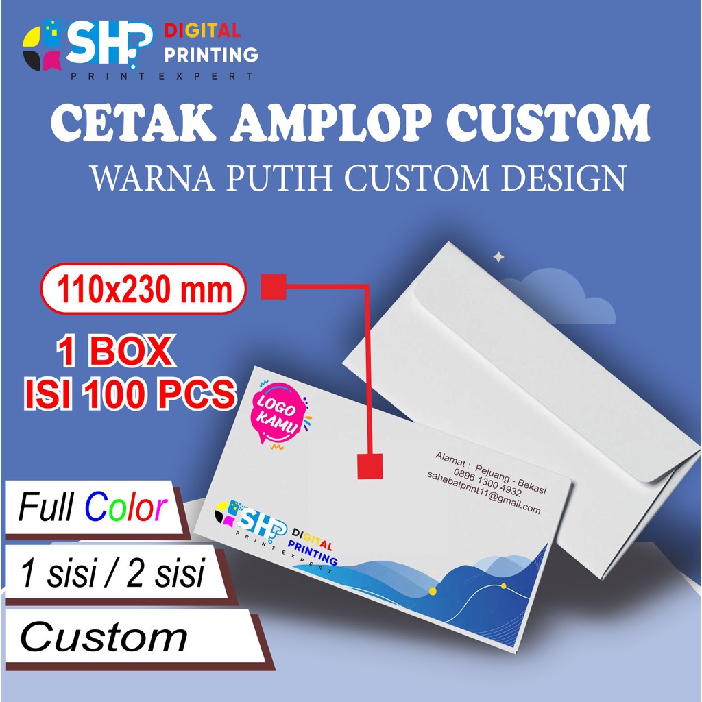 

Cetak Amplop Kop Surat Custom Murah Ukuran 11x23cm Warna putih