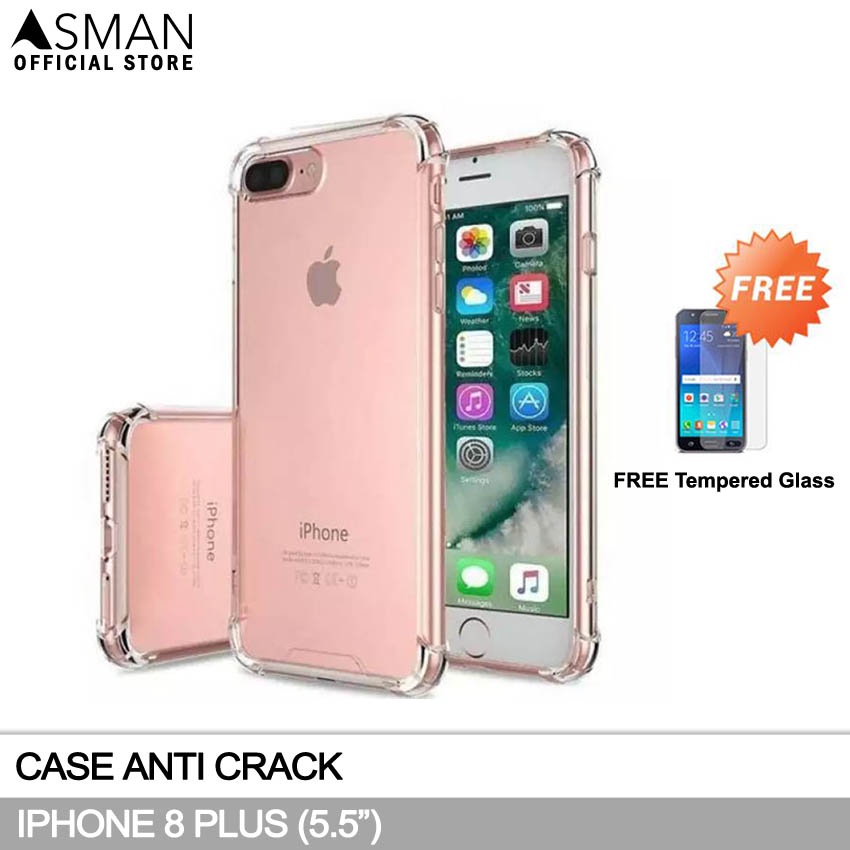 Anti Crack iPhone 8 Plus (5.5&quot;) | Soft Case Anti Bentur + FREE Tempered Glass