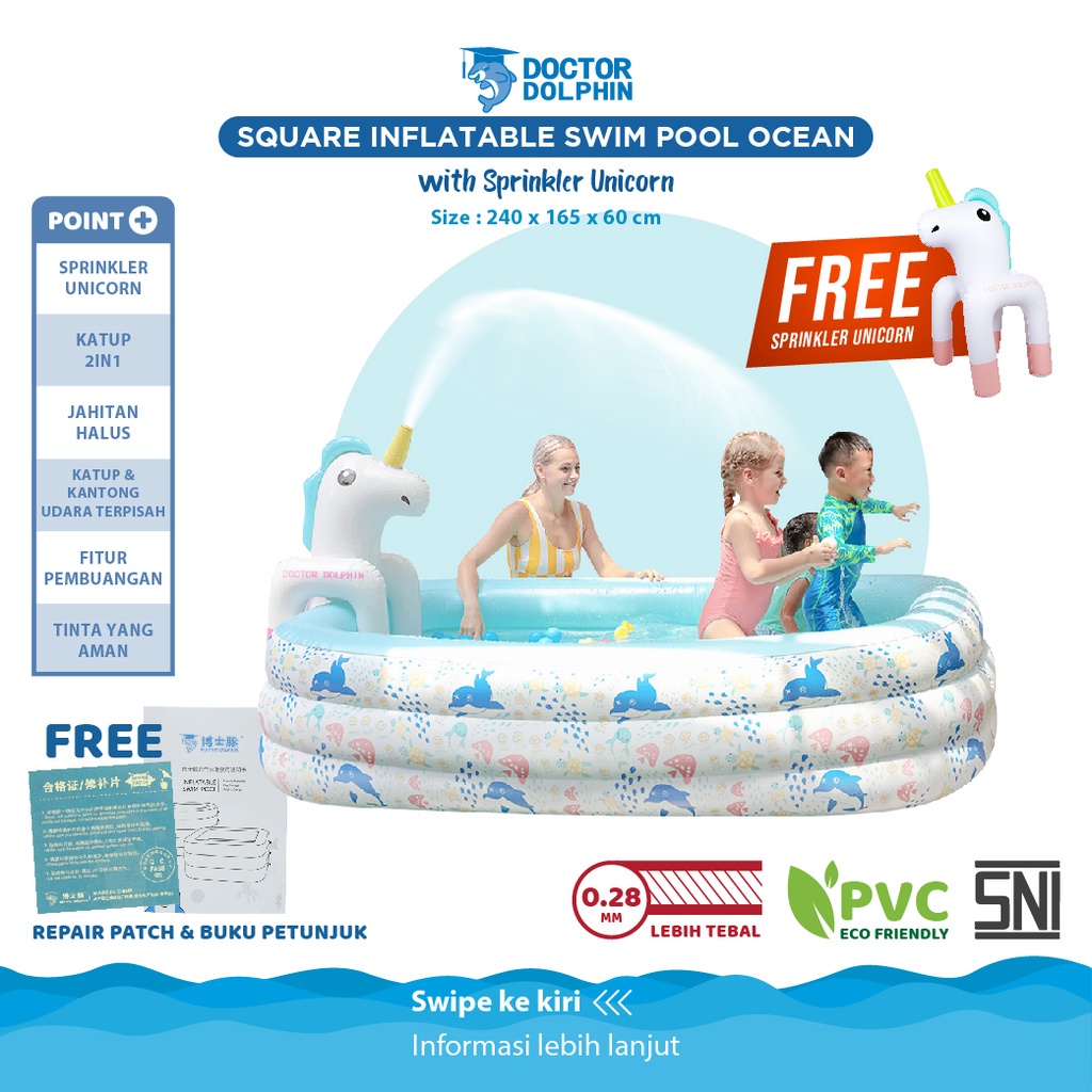 Doctor Dolphin Inflatable Pool - Kolam Renang Anak / Kolam Renang Karet / Kolam Renang Anak Jumbo