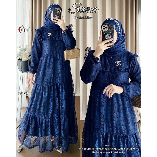 DRESS GAMIS MAXI BAJU BUSANA WANITA BRUKAT CORNELI SAZA ORI BY APPLE PREMIUM ORIGINAL SURAKARTA SOLO