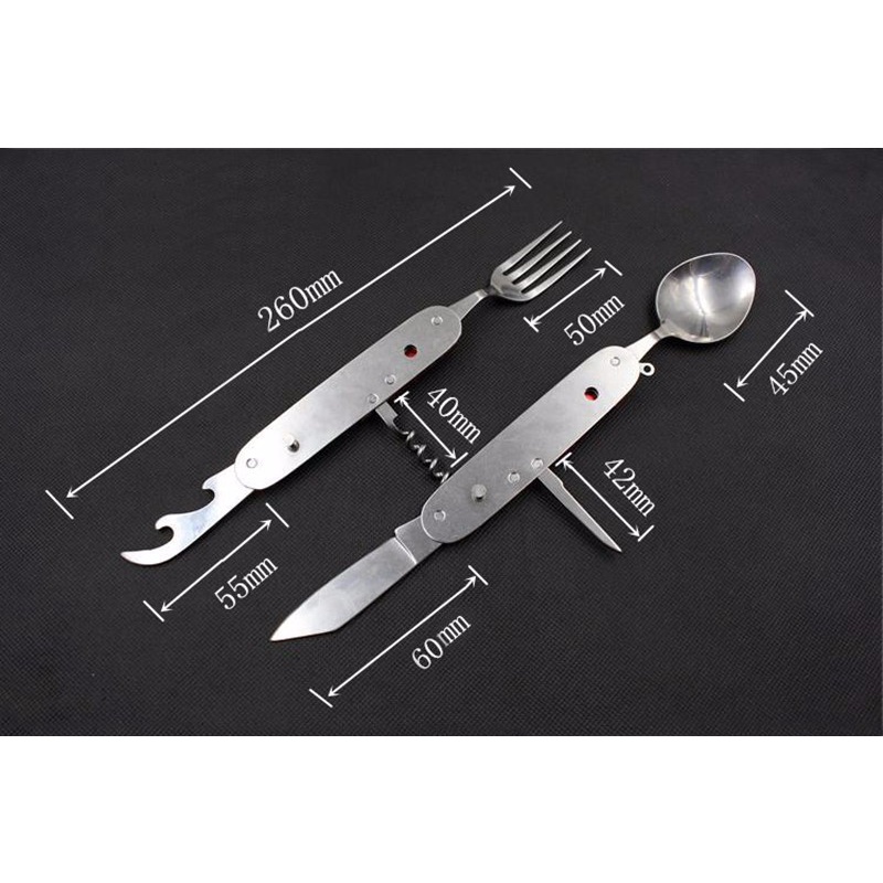 Peralatan Makan Sendok Garpu Piau Lipat Set Portable Perjalanan Hiking Stainless Steel Saku Pisau