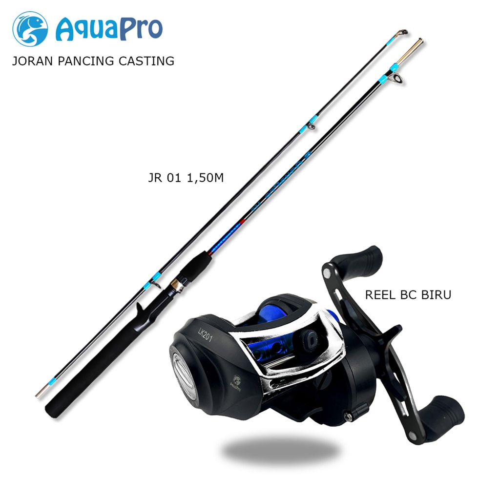 Paket Set Joran Pancing JR01 Baitcasting Fishing Reel Casting Fishing Rod Carbon Fiber Reel Bait Casting R01 Blue