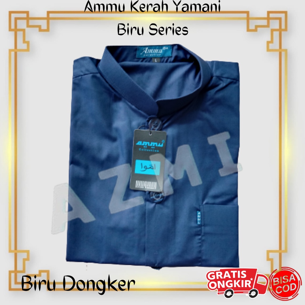 Promo Baju Koko Ammu Dewasa Kerah Yamani / Kerah Pendek Biru Series Termurah