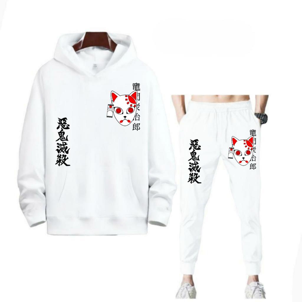 SETELAN PRIA HOODIE MODEL KIMETSU NO YAIBA ANIME DEMON SLAYER DAN CELANA JOGGER MURAH TERLARIS