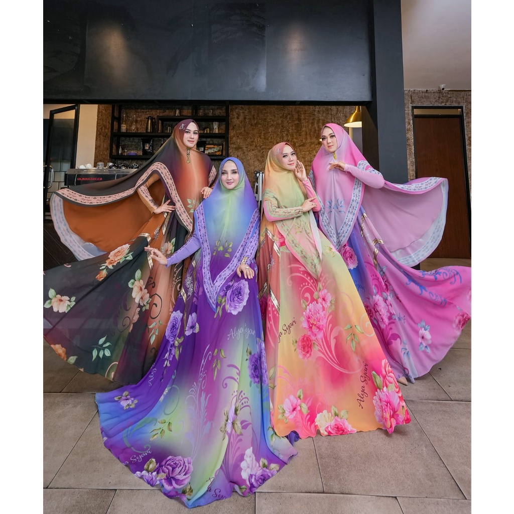 ALLARA SYARI by Alya Gamis Set Khimar Syari Hari Raya Motif Bunga Cerah Cerutty Printing Premium ORI