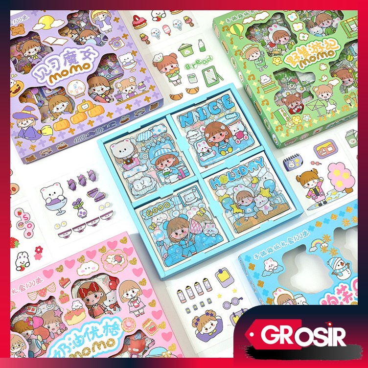 Grosir - 1063 Stiker Karakter Set 100 Lembar / Sticker Box Dekorasi Buku / Stiker Motif Kartun Lucu Anti Air