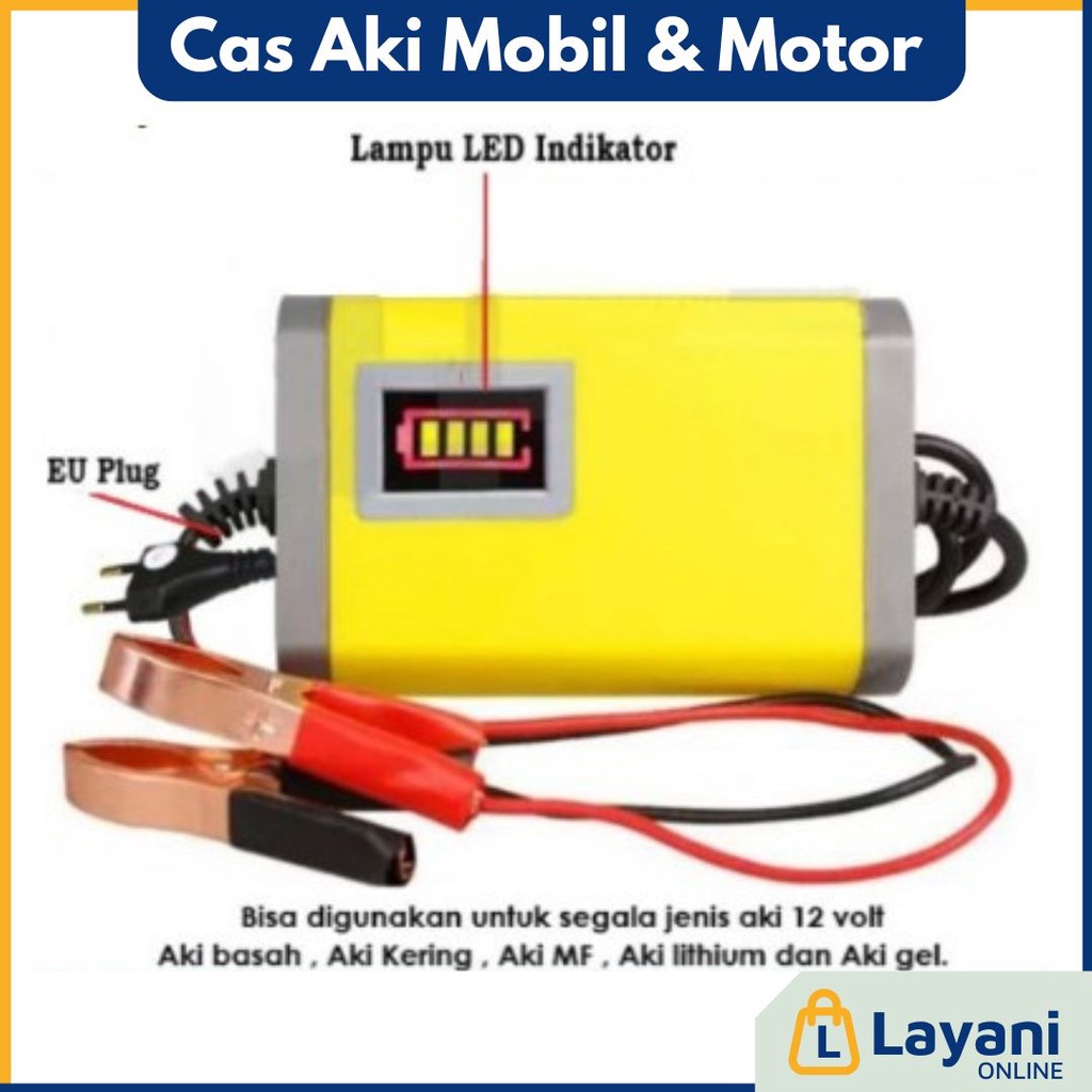 Cas Charger Aki Portable Mobil dan Motor / Cas Aki Motor Mobil Accu Aki Kering / Basah 12v 2a ORIGIN