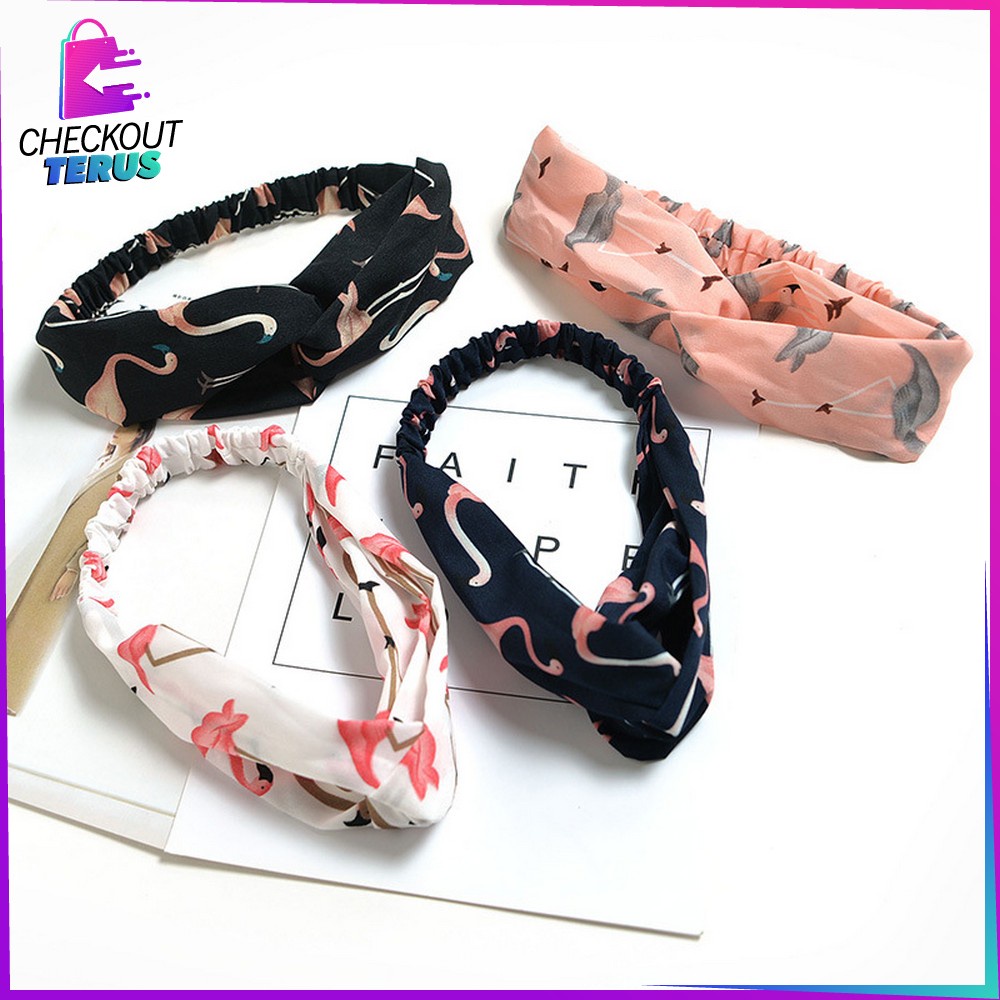 CT C66 Bandana Kain Turban Simpul Wanita Karakter Hewan Korean Style Bando Korea Motif Flamingo Animal Import