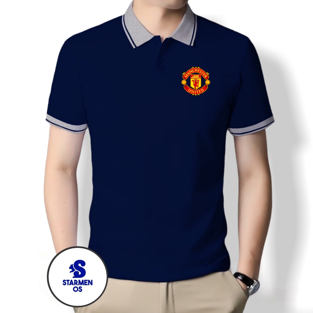 Kaos Wangki Polo Atasan Tshirt Pria Kerah Wangki Big List LOGO MANCHESTER UNITED