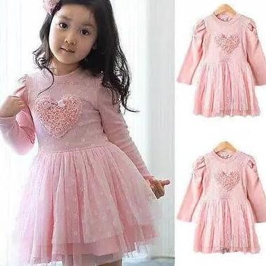 Dress tutu lengan panjang tunik pink import anak pesta kaos katun
