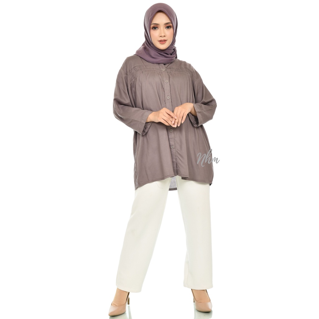 Baju Atasan Kemeja Wanita Adem Katun Rayon, Kemeja Kantor Casual Polos 3L