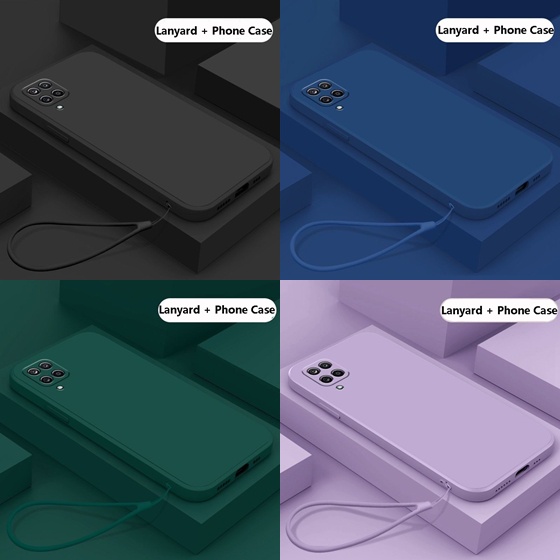 Samsung M22 M32 A22 4G Case Liquid Square SILICONE Back Cover FREE TALI LANYARD Softcase FC