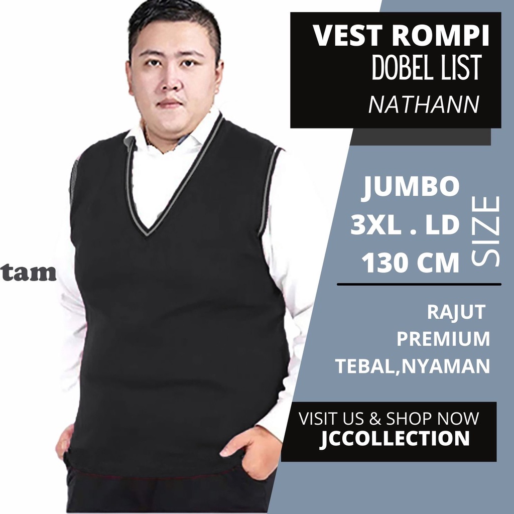 Vest Rompi Pria Rajut Jumbo 3XL Big Size / Rompi Jumbo 3XL List Nathann - JCCollections