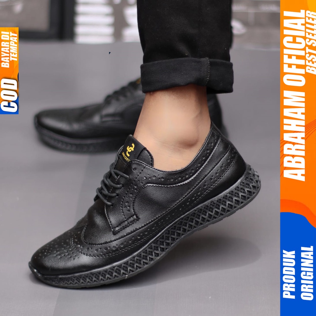 Sepatu Casual Sneakers Pria Hitam Kerja Santai Abraham Fito