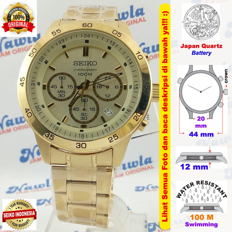 Seiko Quartz SKS526P1 Chronograph Gold IP - Jam Tangan Pria SKS526