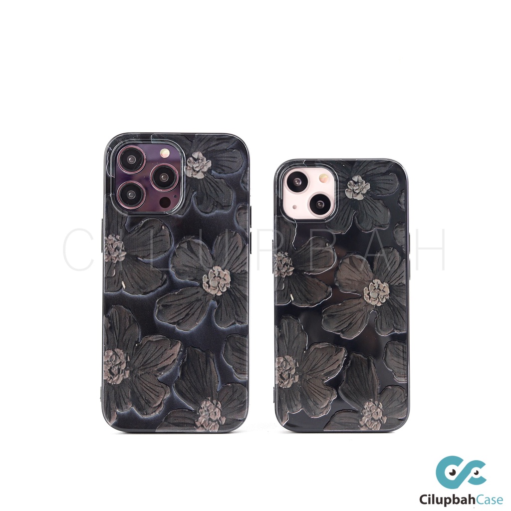 Black Painted Flowers Case for iPhone 7 8 PLUS XR X XS 11 12 13 14 14+ Plus Pro Max