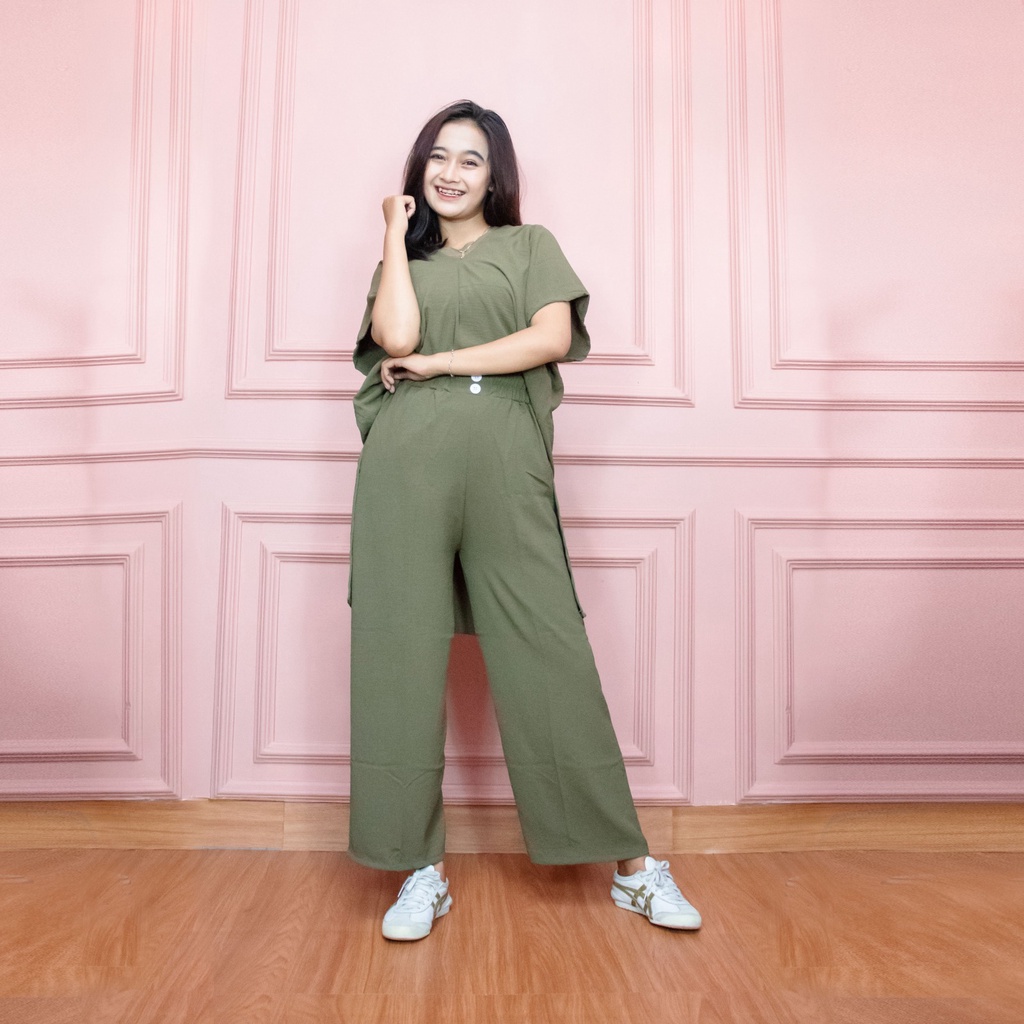 Setelan Baju Wanita One Set Wanita Crinkle Premium (Atasan &amp; Pants)