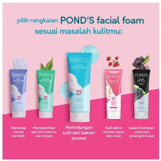 Ponds Acne Solution Facial Foam Sabun Muka Pembersih Wajah 100gr - Anti Bakteri