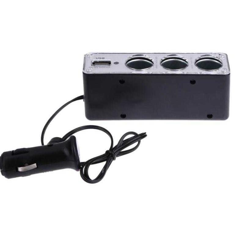 TRIPLE SOCKET 12V CAR CIGARETTE LIGHTER USB POWER PEMANTIK ROKOK MOBIL 3 SOKET PORT COLOKKAN AKSESOR